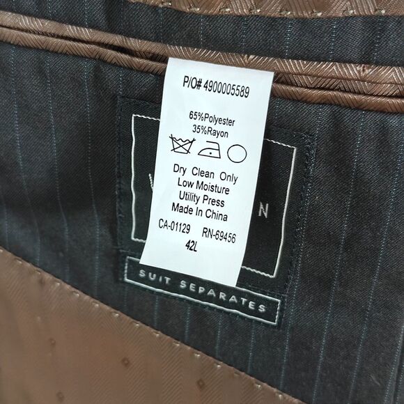 Van Heusen Men's 2PC Suit & Pant Brown Striped Poly Blend Size 42L / 34x32 - Picture 14 of 16